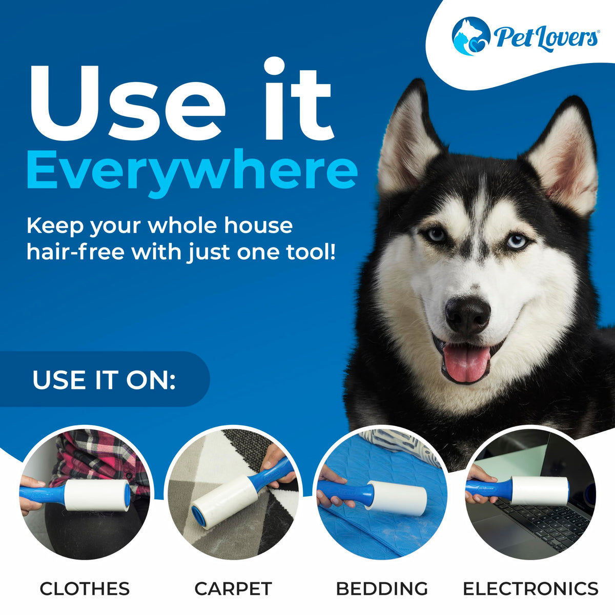 PetLovers Extra Sticky Lint Roller Set, 3 Rollers, 7 Refills