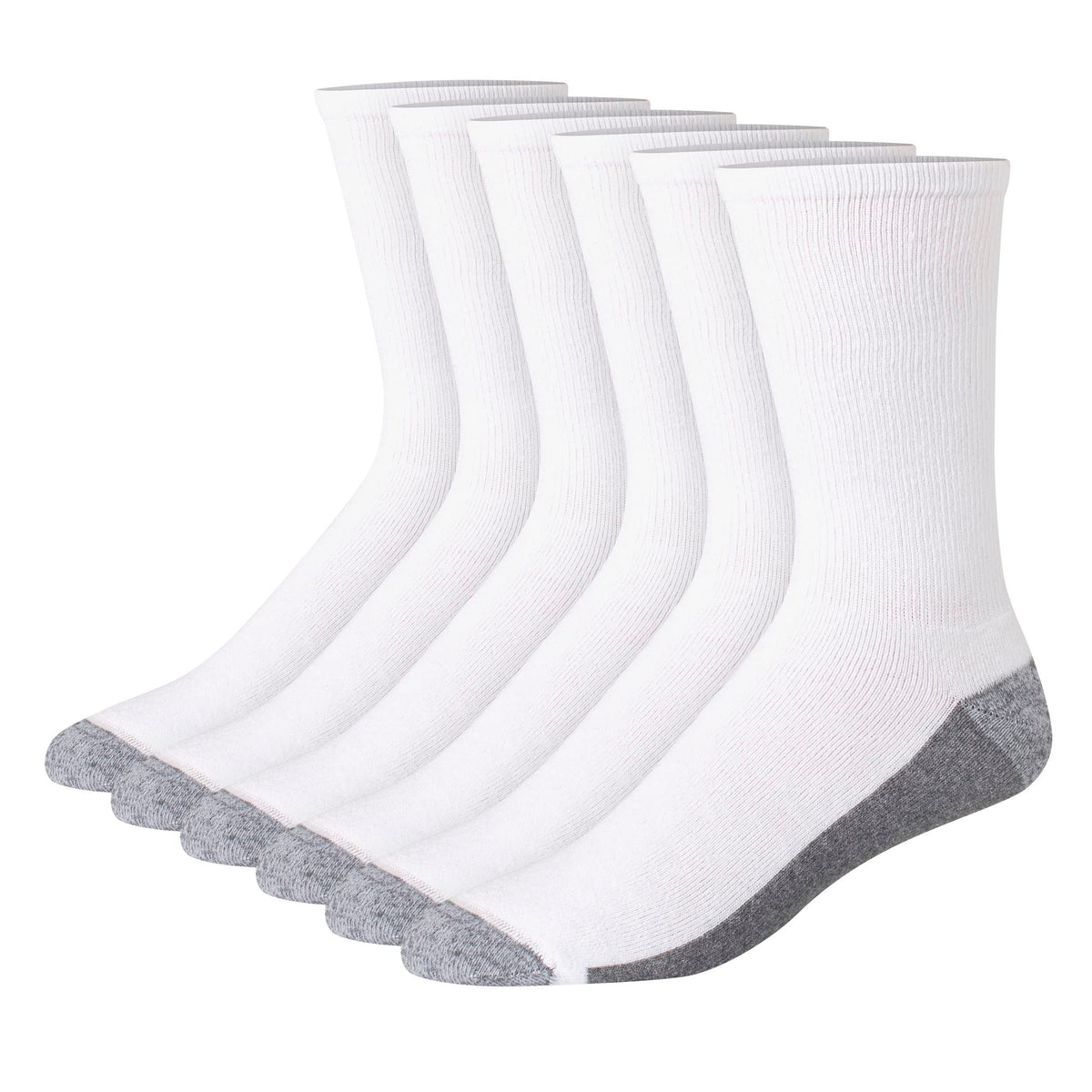Hanes Men's Max Cushioned Crew Socks, White/Grey, 12-14