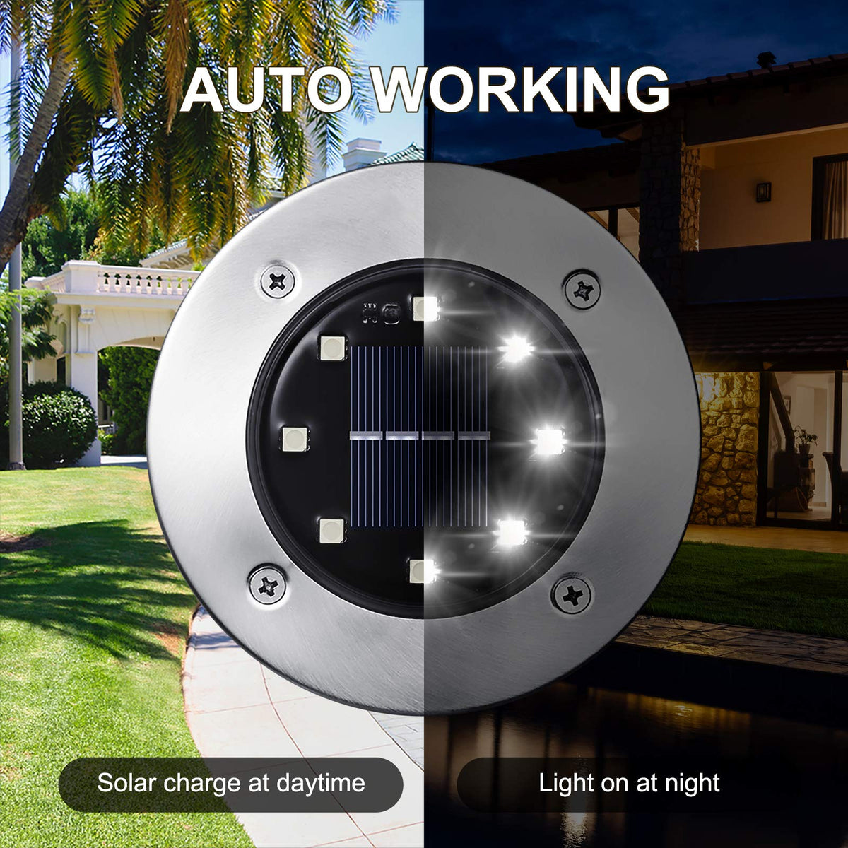 LYHOPE 8-LED Solar Ground Lights, 16-Pack, White