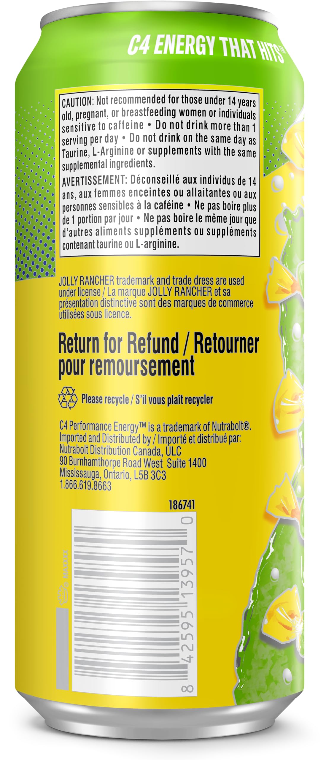C4 Performance Energy Drink, Jolly Rancher Green Apple, 12 x 473 ml