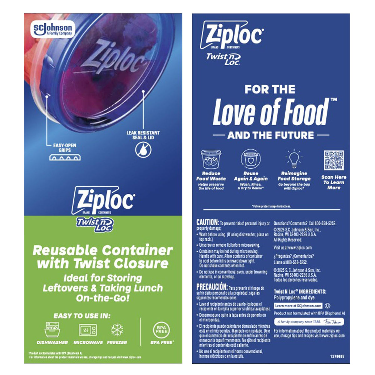 Ziploc Twist N Loc Reusable Containers, 2 Cup, 9 Containers