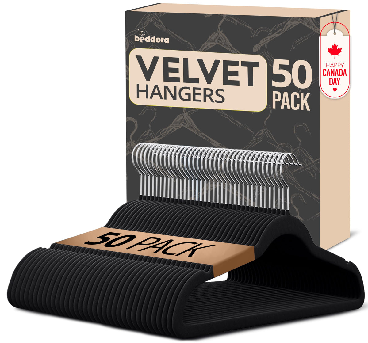 Beddora Black Velvet Hangers, 50 Pack