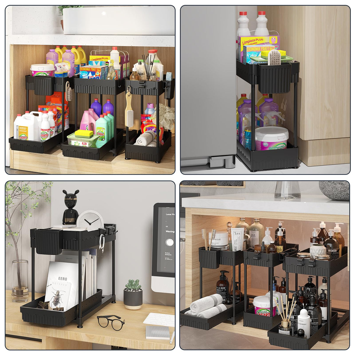 Sevenblue Under Sink Organizer, 2 Tier, 3 Pack, Black