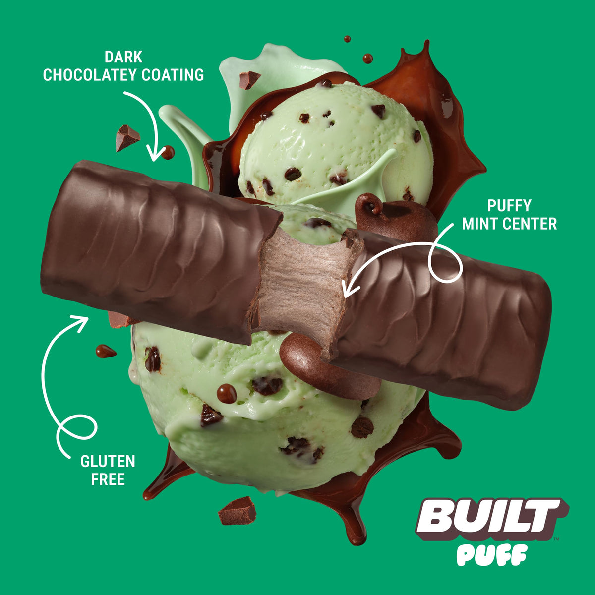 BUILT Puff Protein Bars, Mint Chip, 12 Count