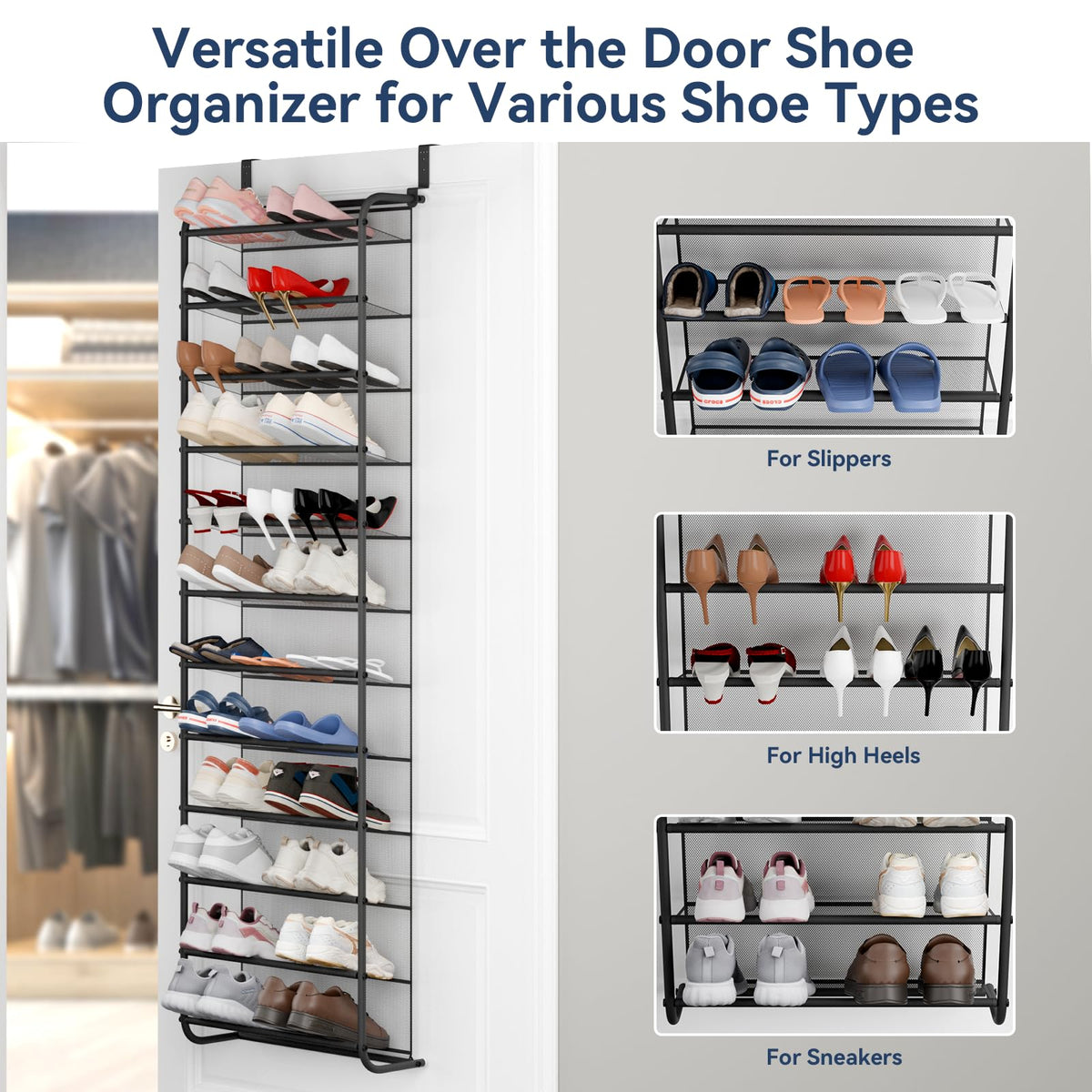 Whitmor Over-The-Door Shoe Organizer, 36 Pair, Gunmetal Gray