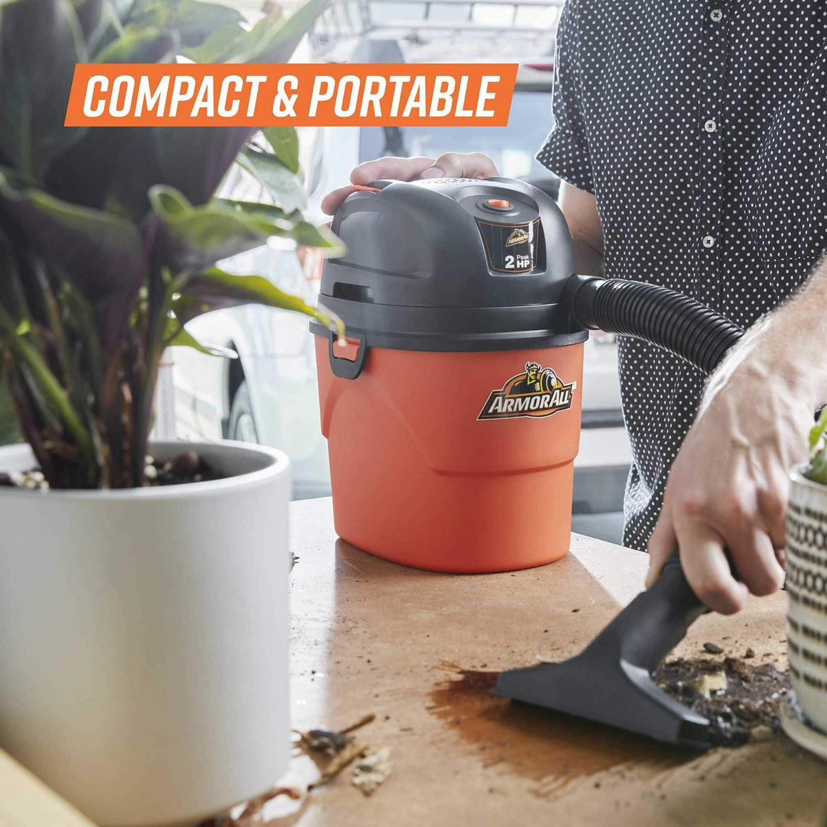 Armor All 1.5 Gallon 2 Peak HP Vac-Mate Wet/Dry Vacuum, AA155, Orange
