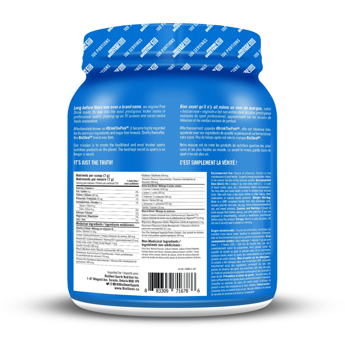 BioSteel Hydration Mix, Blue Raspberry, 100 Servings