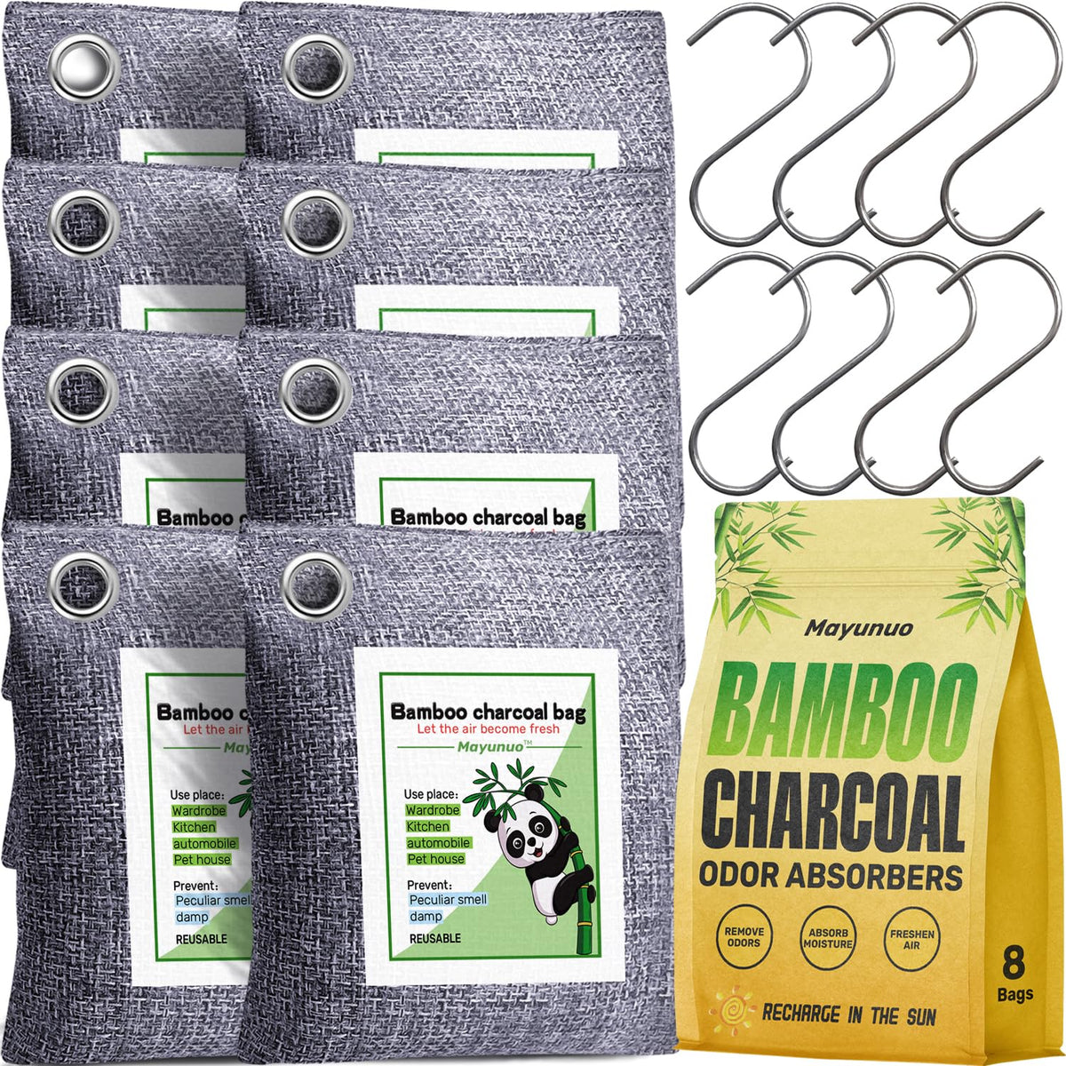 Mayunuo Activated Charcoal Odour Absorber Bags, 8 Pack