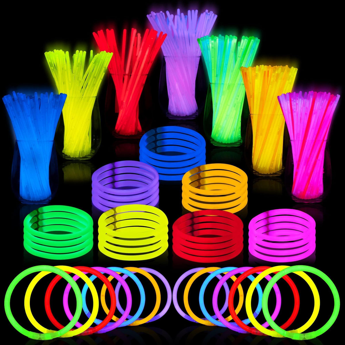 JOYIN 200 Pcs Glow Sticks Bulk 8" Glowsticks with Bracelet Connectors