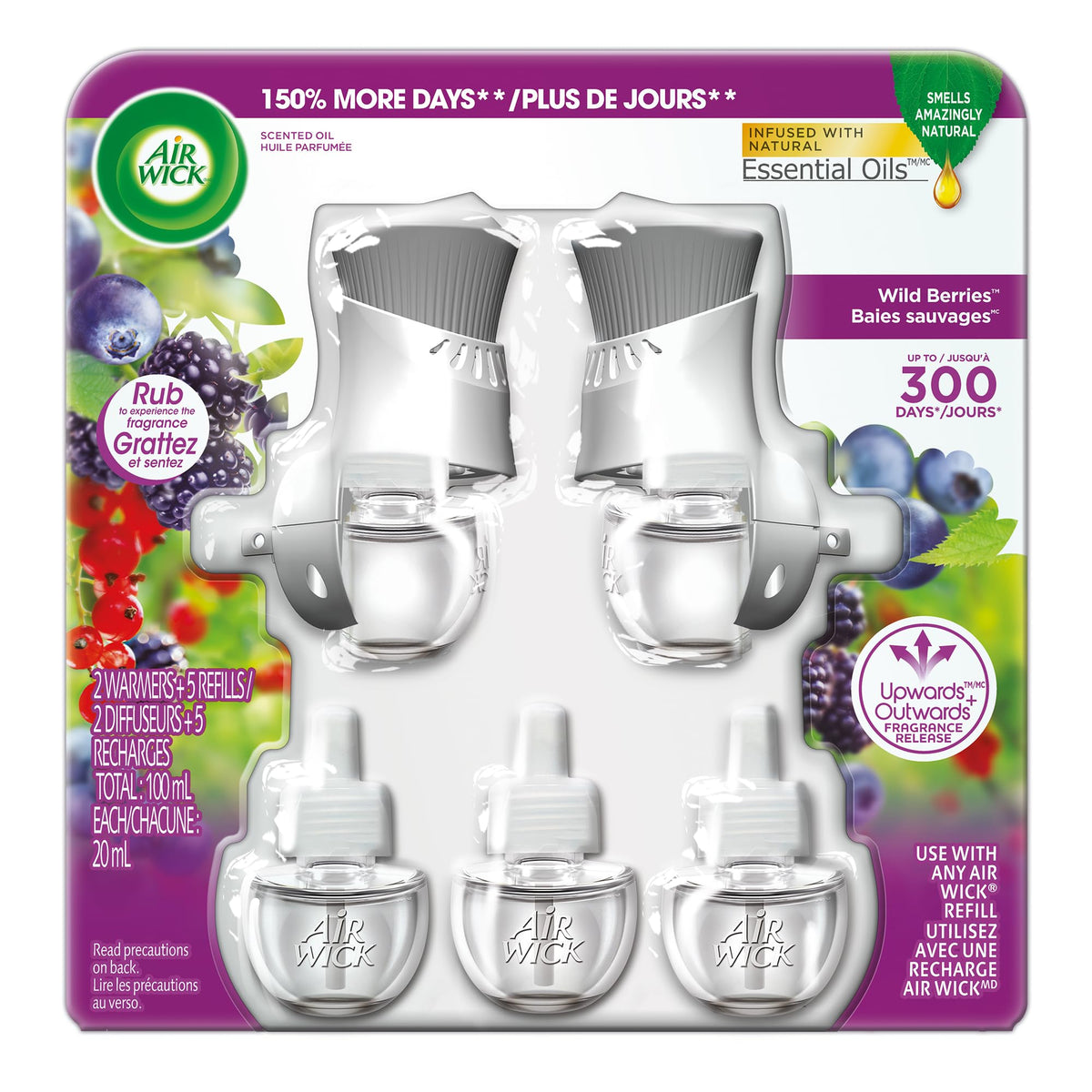 Air Wick Plug In Scented Oil, Wild Berries, 2 Warmers and 5 Refills