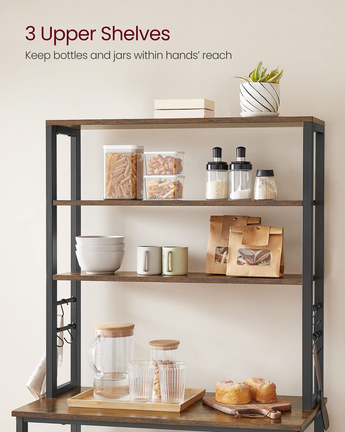 VASAGLE Coffee Bar Baker's Rack, 6-Tier, Rustic Brown, UKKS019B01