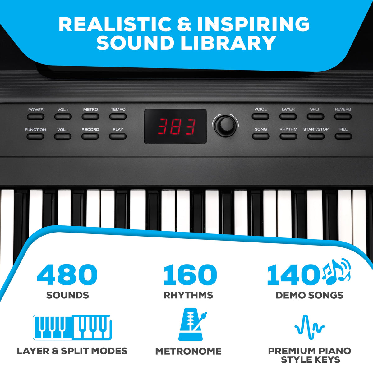 Alesis 88-Key Keyboard Piano Bundle with 480 Sounds and Stand