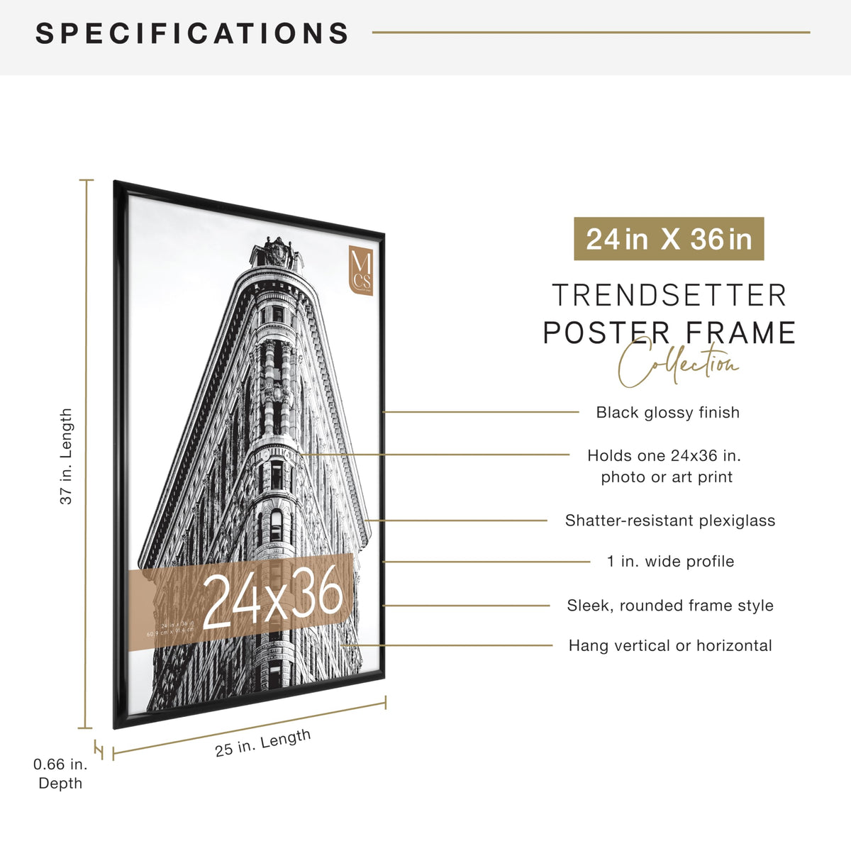 MCS 65549 Trendsetter Poster Frame, Black, 24 x 36-Inch