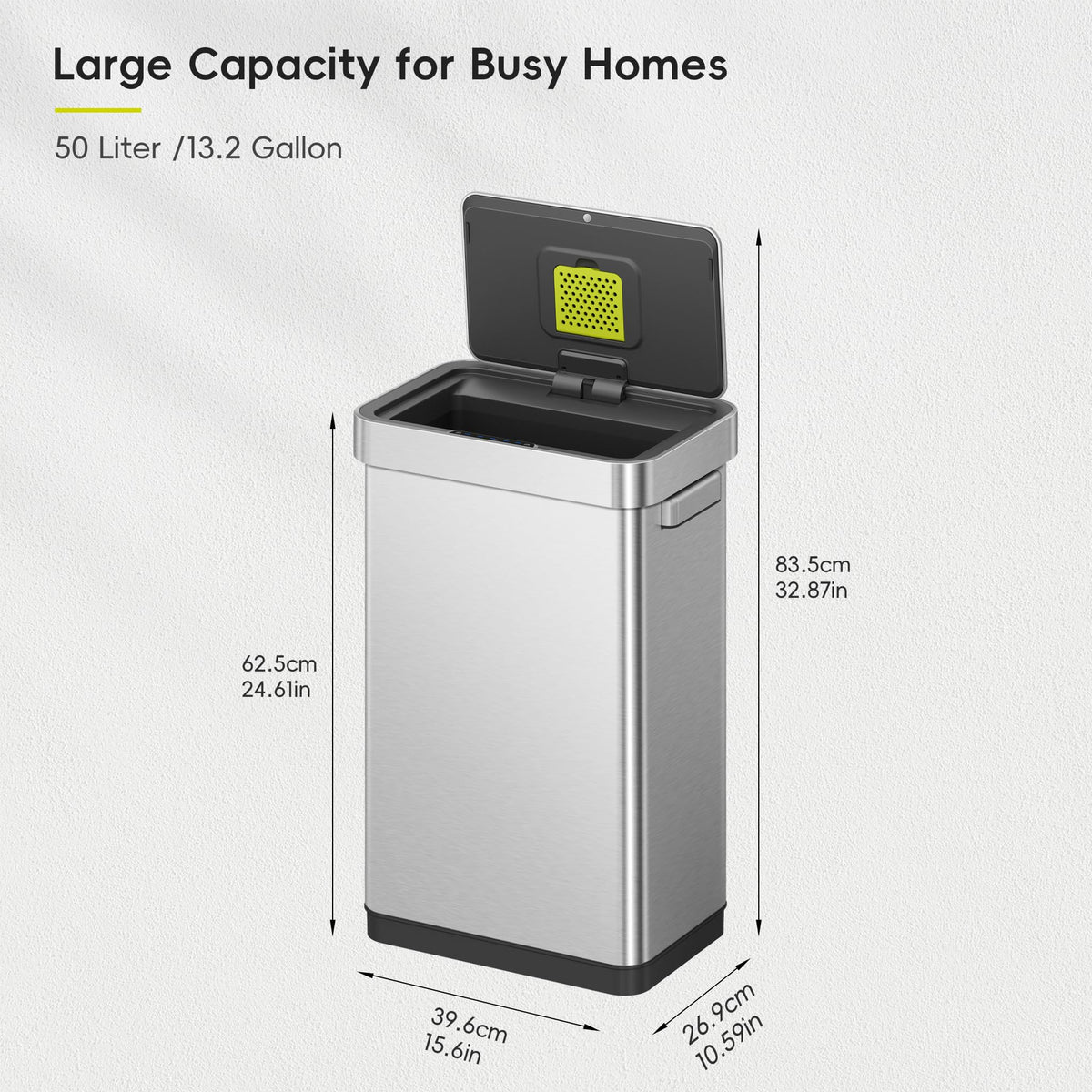 EKO Deluxe Mirage-T Touchless Trash Can, 50L, Matte Stainless Steel