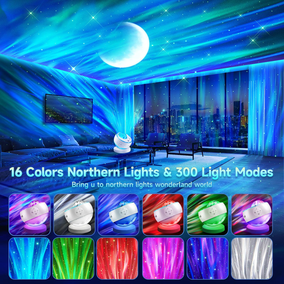 Northern Lights Galaxy Projector with Bluetooth Speaker and Remote