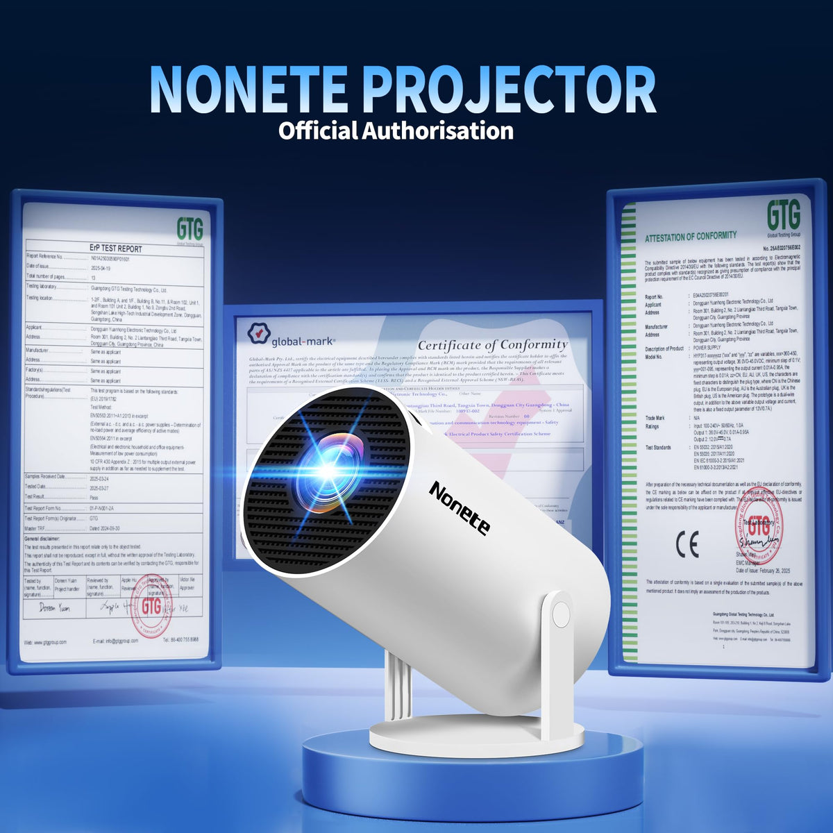 Mini Projector with WiFi 6 & Bluetooth 5.2, 4K Support, White