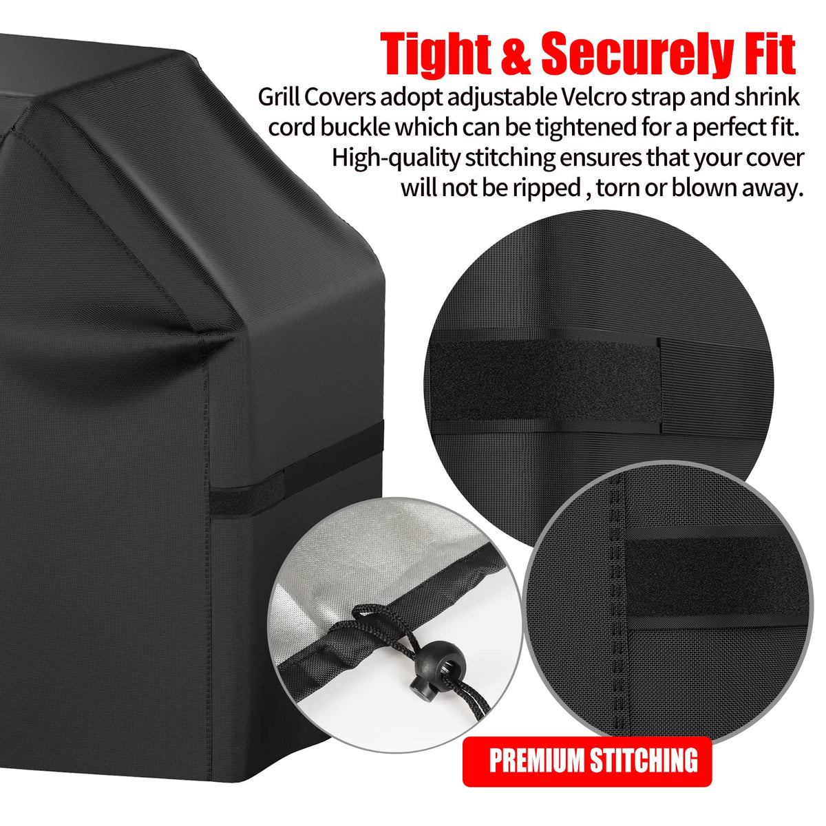 VIBOOS Waterproof BBQ Grill Cover, 52 in, Black