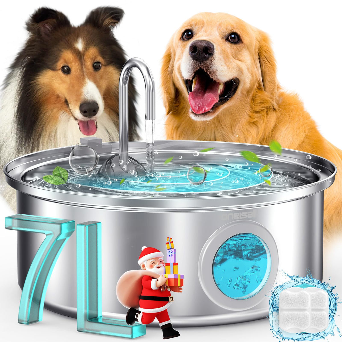 oneisall Stainless Steel Dog Water Fountain, 7 L