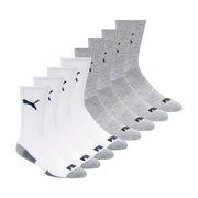 PUMA Men's Athletic Cushioned Crew Socks, White/Grey, 10-13, 8 Pack