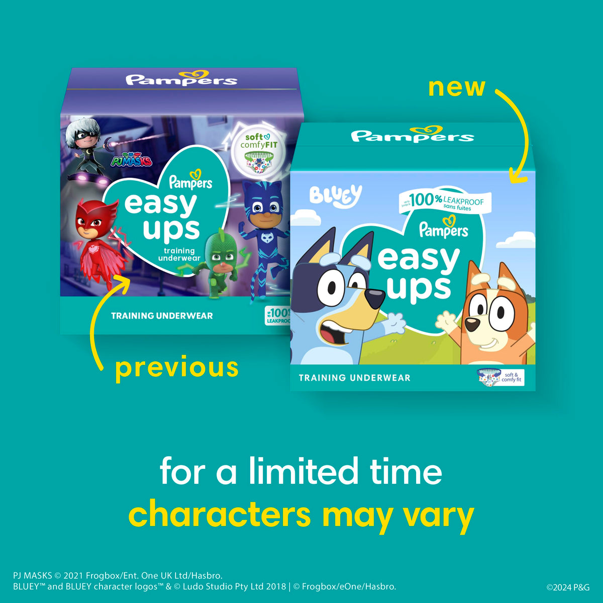 Pampers Easy Ups Bluey Training Pants, Size 7 (5T-6T), 70 Count