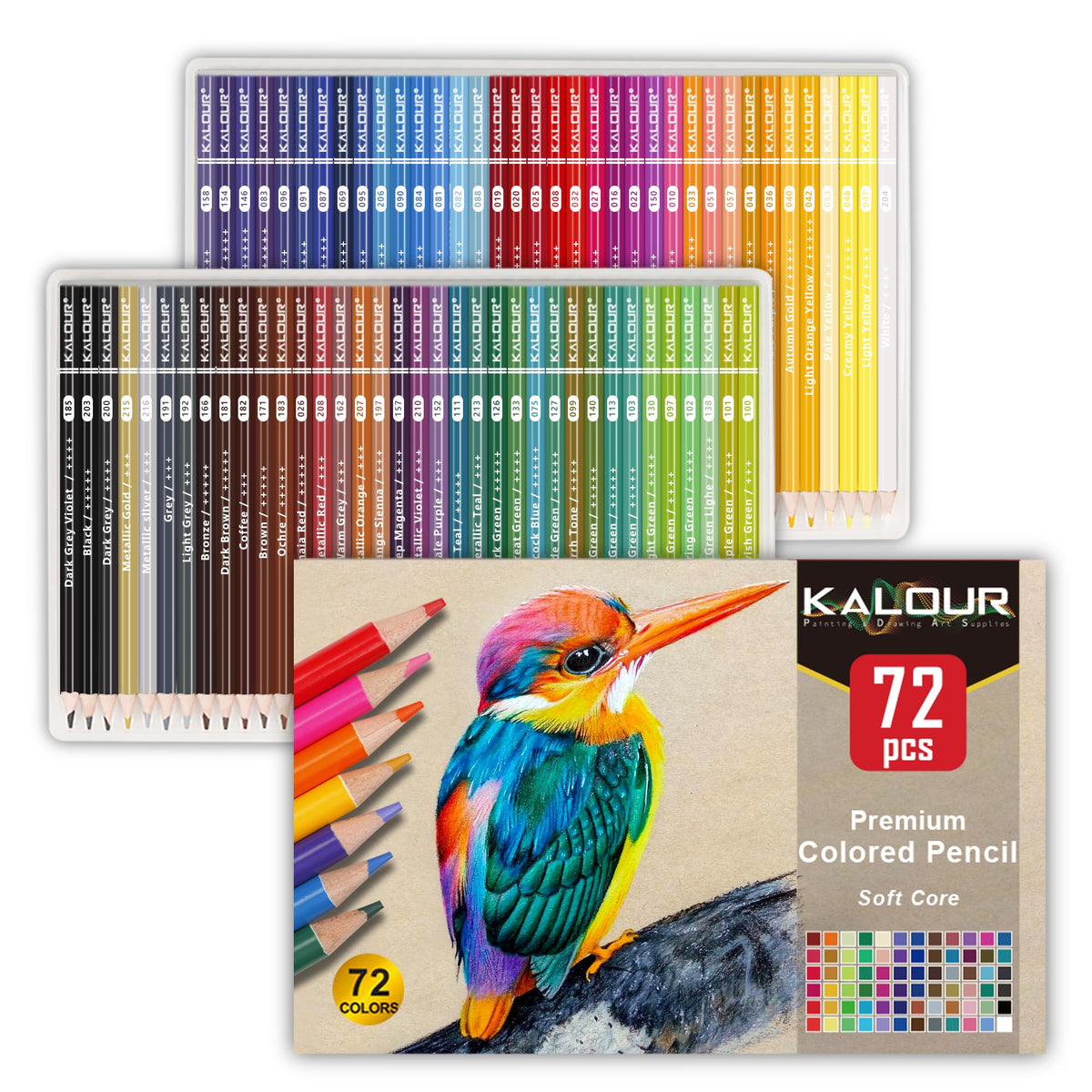 Kalour Pencil Crayons for Adult Coloring, Soft Core, 72 Count
