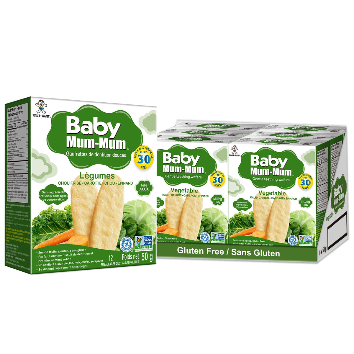 Want-Want Mum-Mum Rice Rusks, Vegetable, 50g, 24 Rusks, 6 Pack