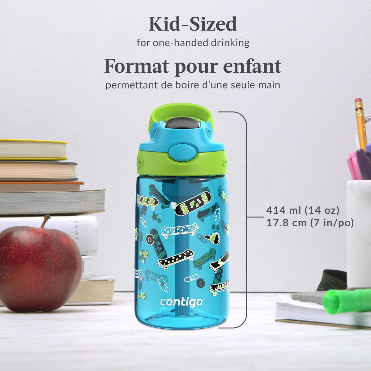 Contigo Kids Aubrey Water Bottle, 14 oz, Blue Raspberry Lime