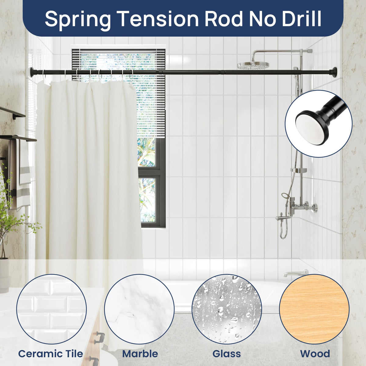 ENJOYBASICS Tension Shower Curtain Rod, 30-76 Inch, Matte Black