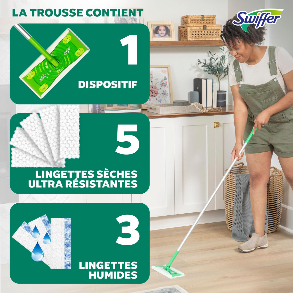 Swiffer Sweep + Mop Starter Kit, 1 Sweeper, 14 Dry Pads, 5 Wet Pads