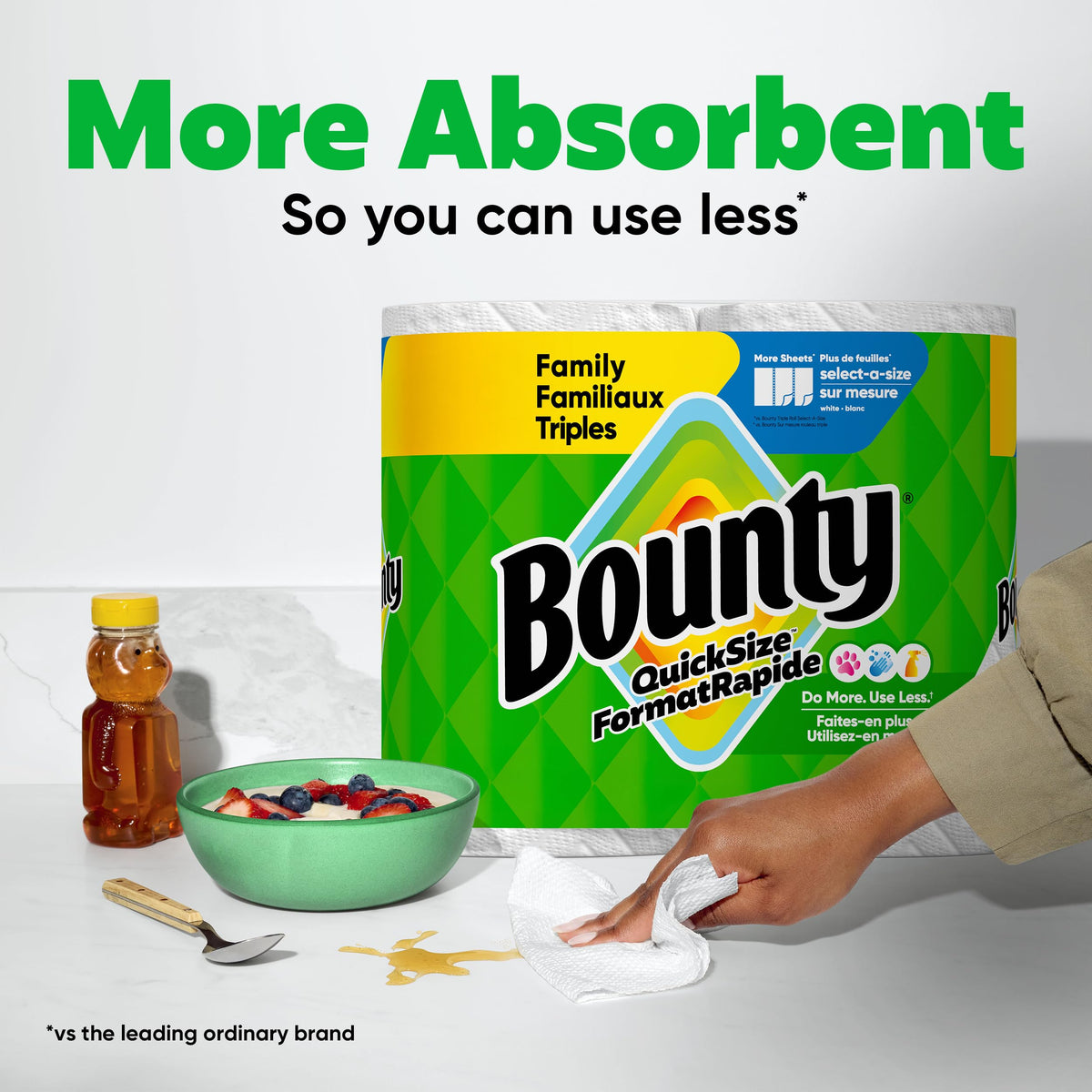 Bounty Quick Size Paper Towels, White, 8 Family Triple Rolls