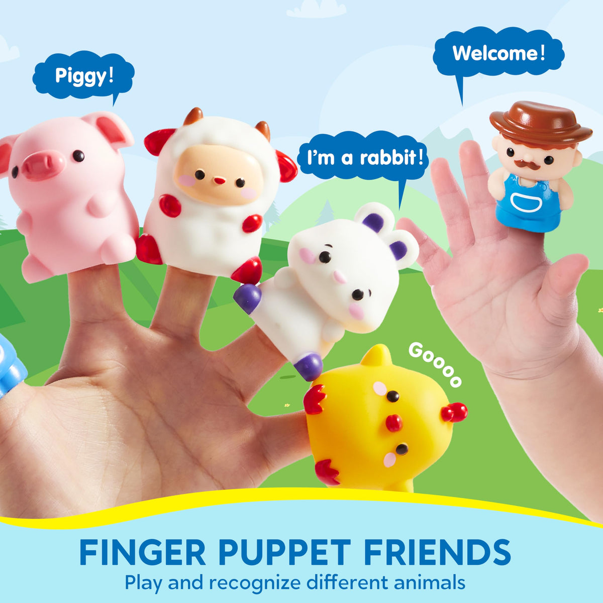 Play-Act Montessori Counting Farm Train with 9 Animals