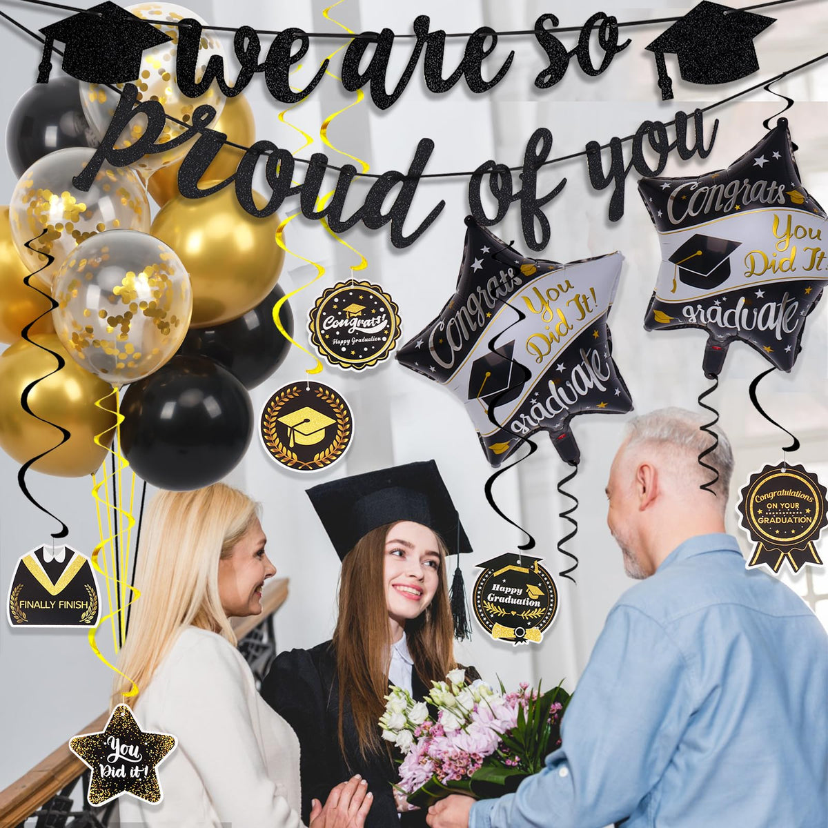 Graduation Decorations Banner, Balloons and Hanging Swirls