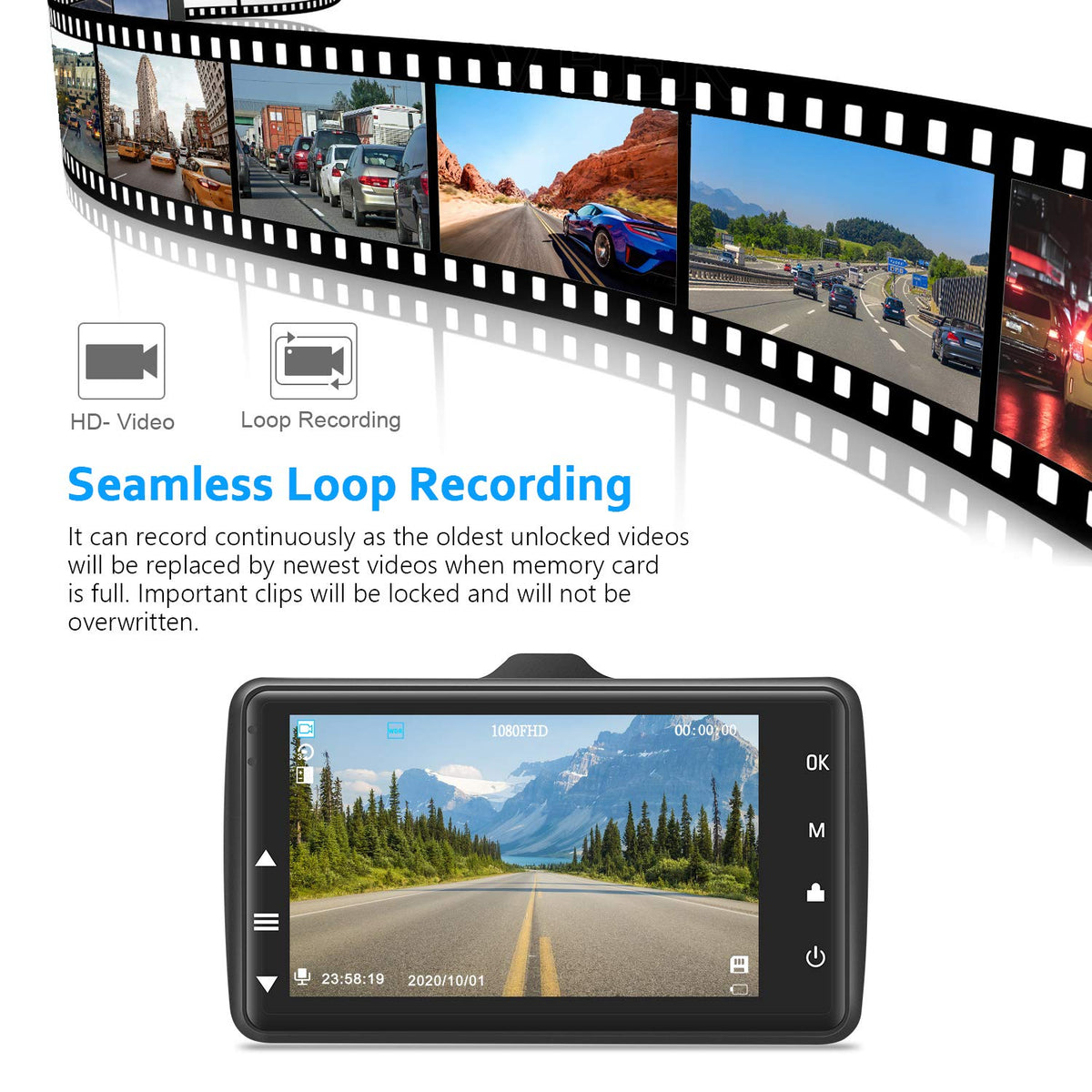 BOOGIIO 1080P Front Dash Cam with 32 GB SD Card