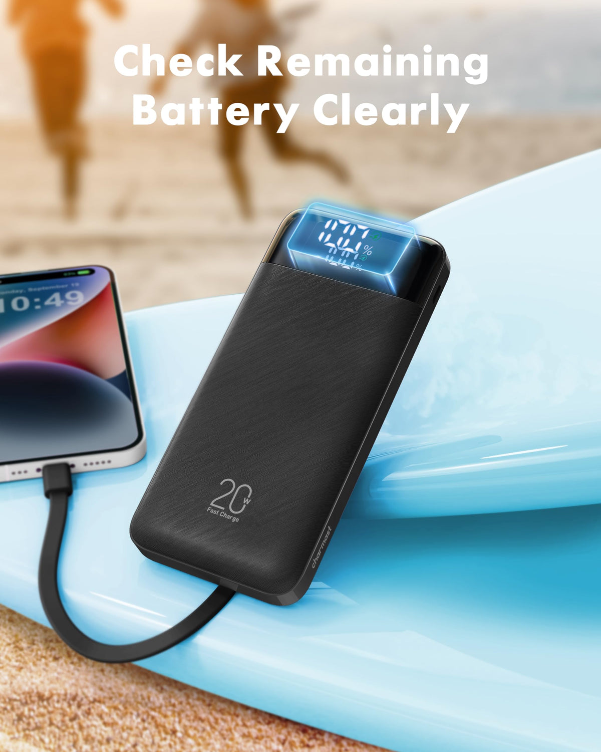 Charmast Power Bank, 20000mAh, 22.5W, Built-In Cables