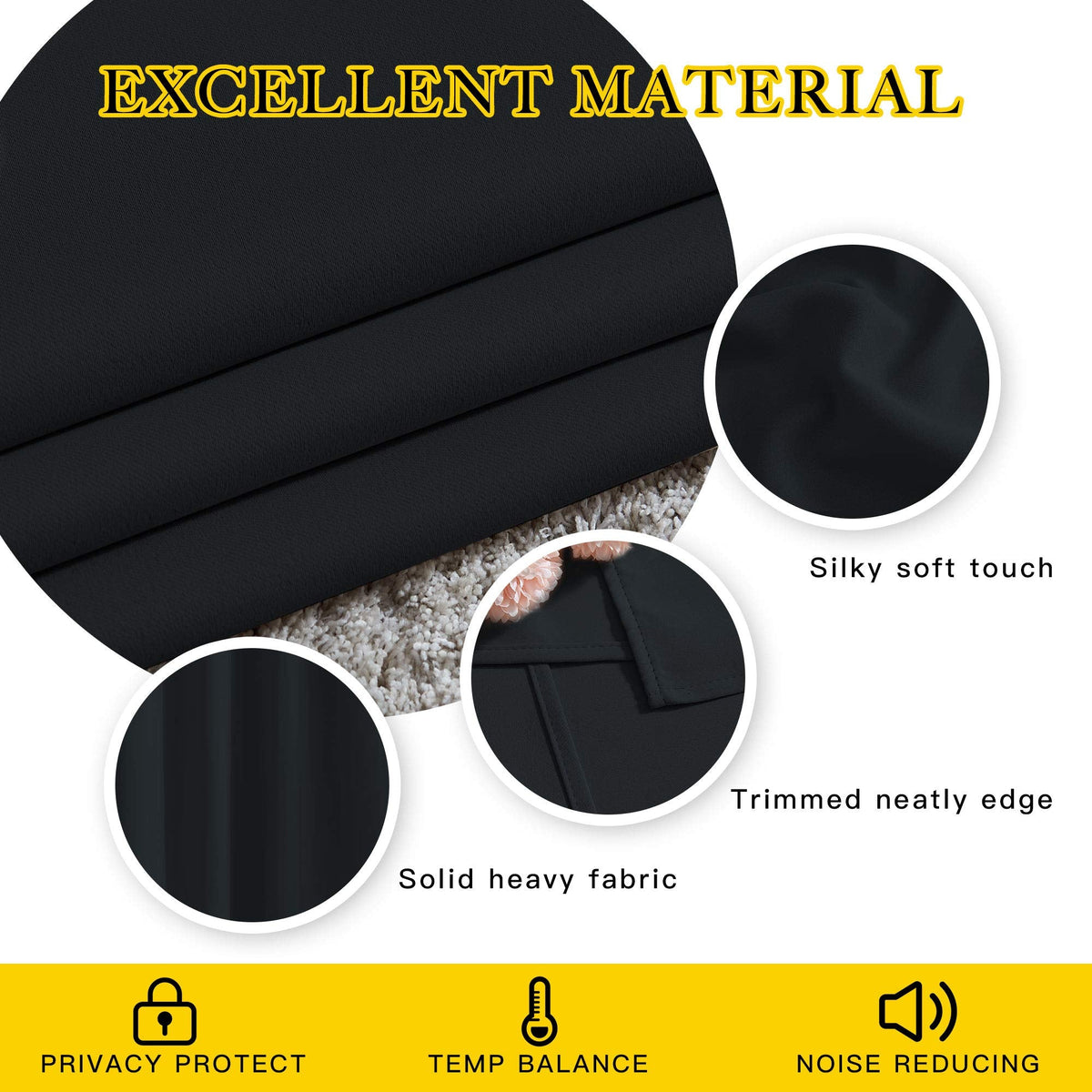 NICETOWN Blackout Grommet Curtains, 52 x 84 in, Black, 2 Panels