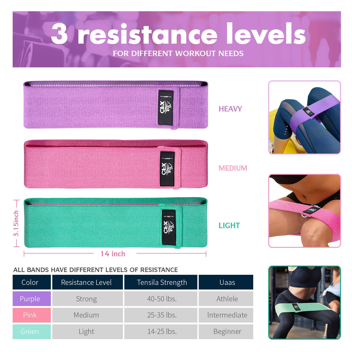 CFX Non-Slip Fabric Resistance Bands (3 Pack)