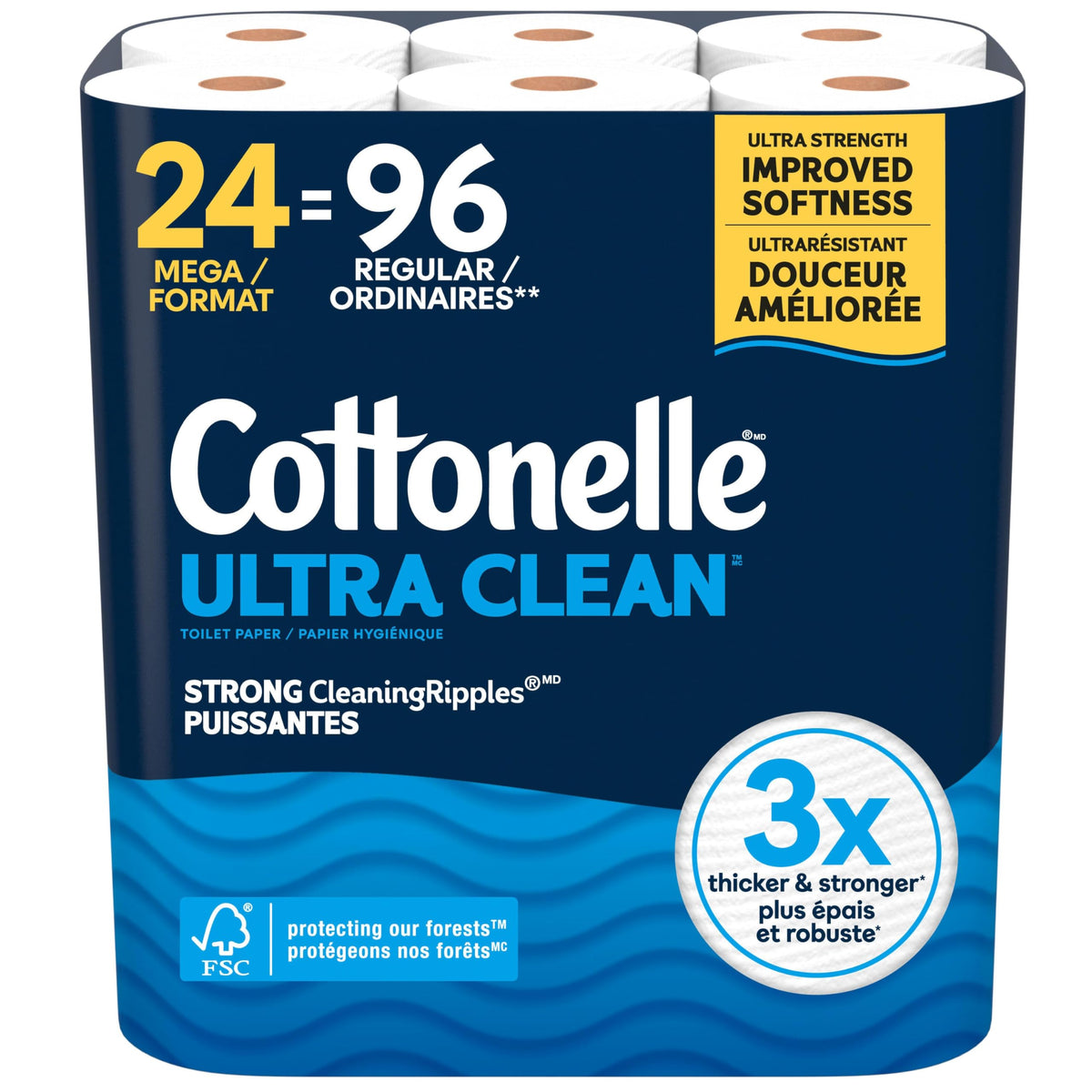 Cottonelle Ultra Clean Toilet Paper, 24 Mega Rolls = 96 Regular Rolls