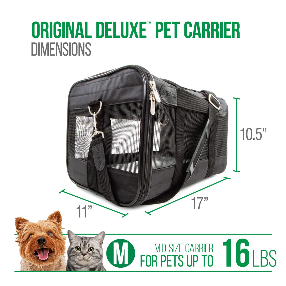 SHERPA Original Deluxe Airline Approved Pet Carrier, Medium, Black