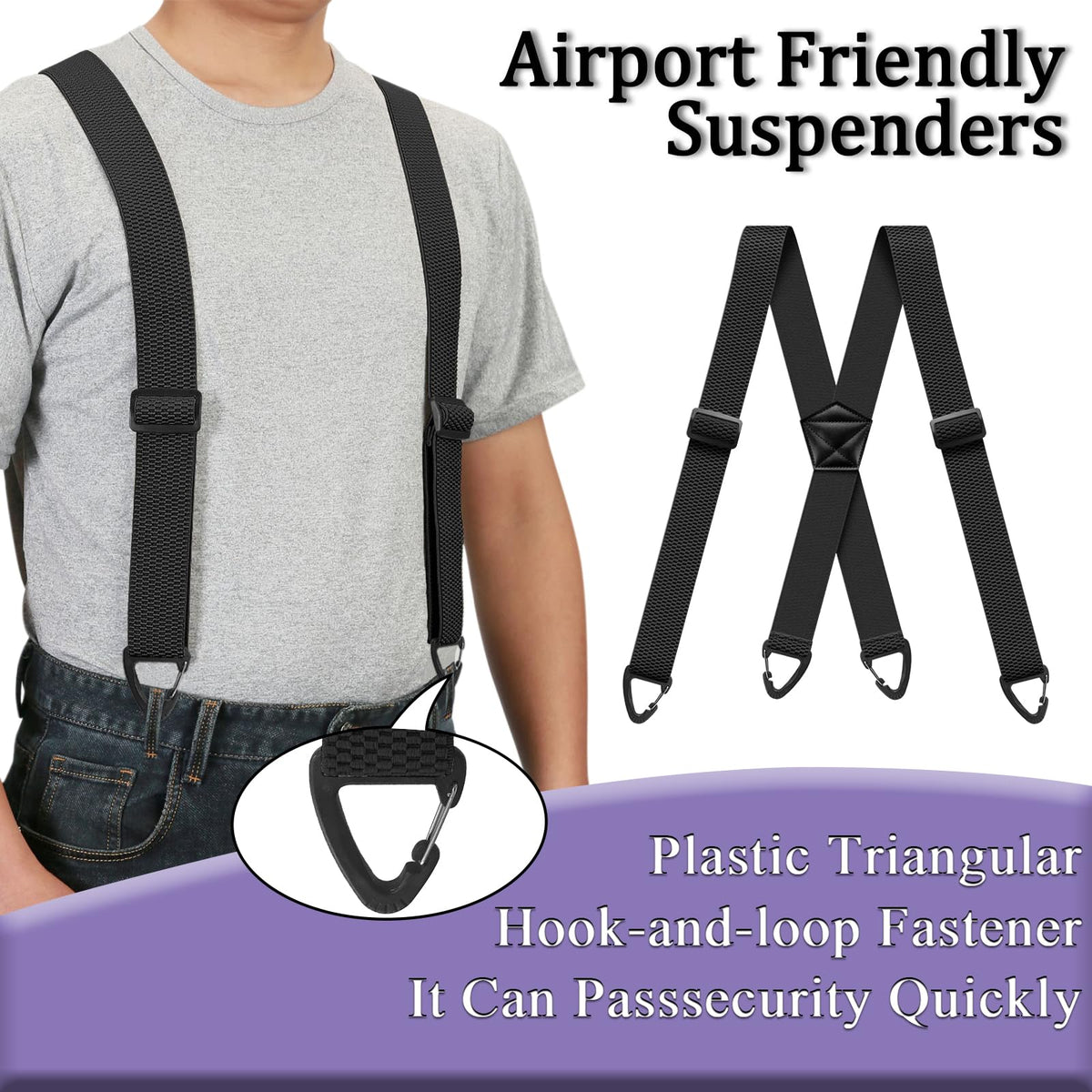 Men's Heavy Duty Elastic Suspenders, 1.5 Inch, Black