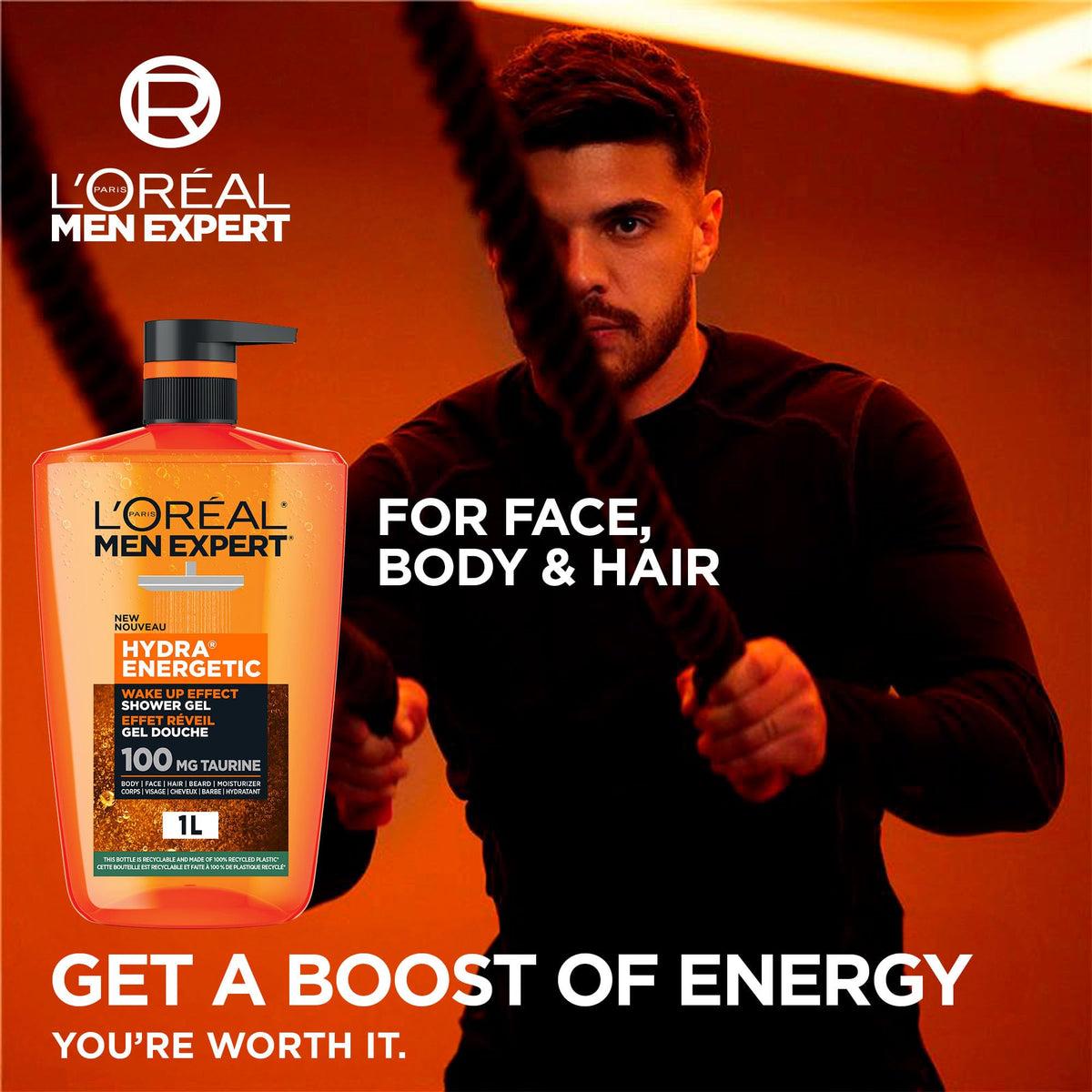 L'Oréal Paris Men Expert Hydra Energetic Shower Gel, 1 L