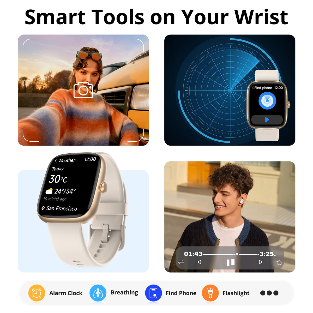 Fixwink 1.83-Inch Smart Watch with Calling, Gold