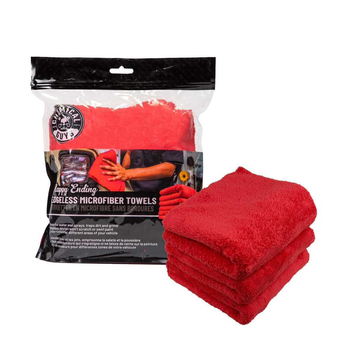 Chemical Guys Happy Ending Microfiber Towel, Red, 16 In, 3 Pack