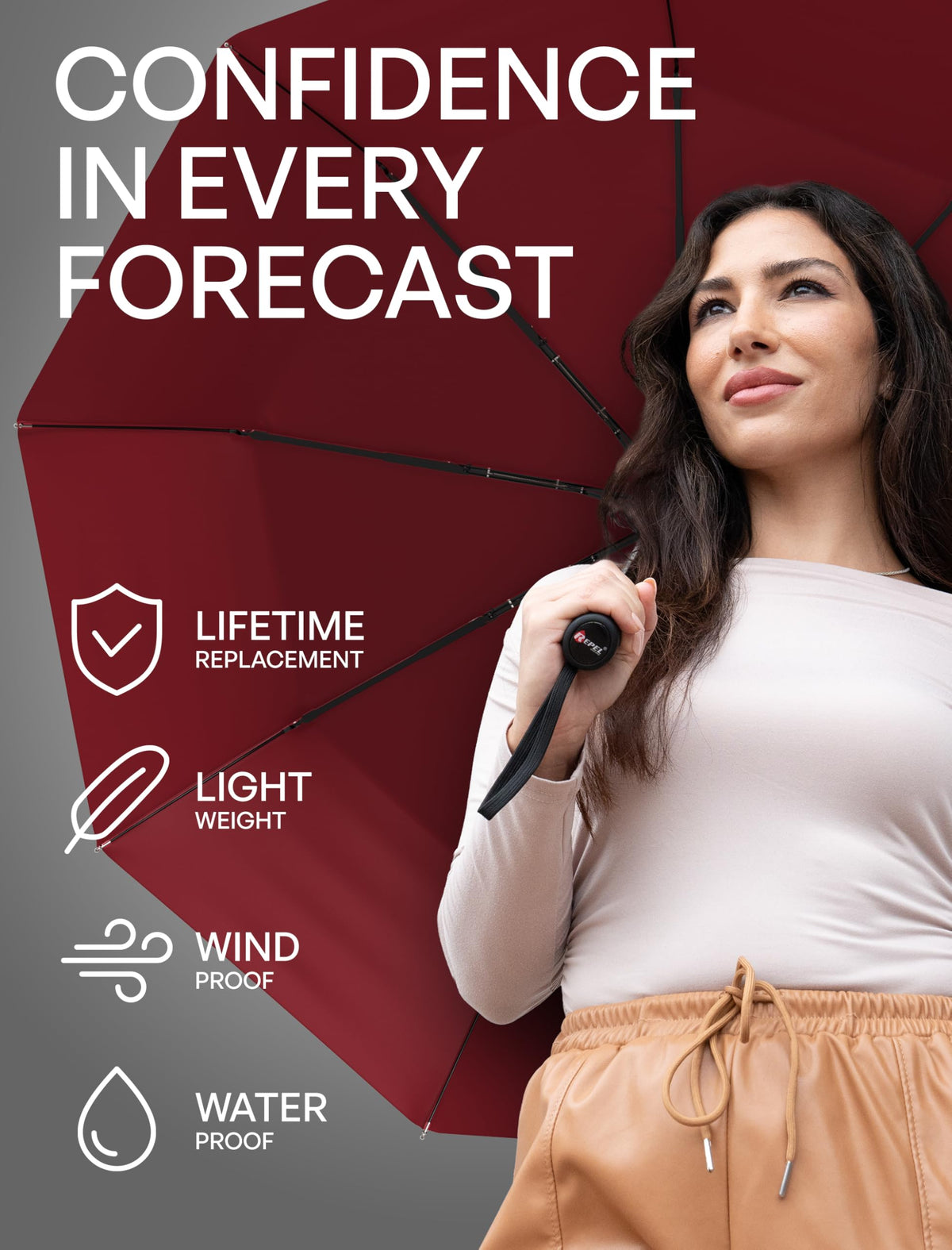 Repel Windproof Compact Travel Umbrella, Black/Red