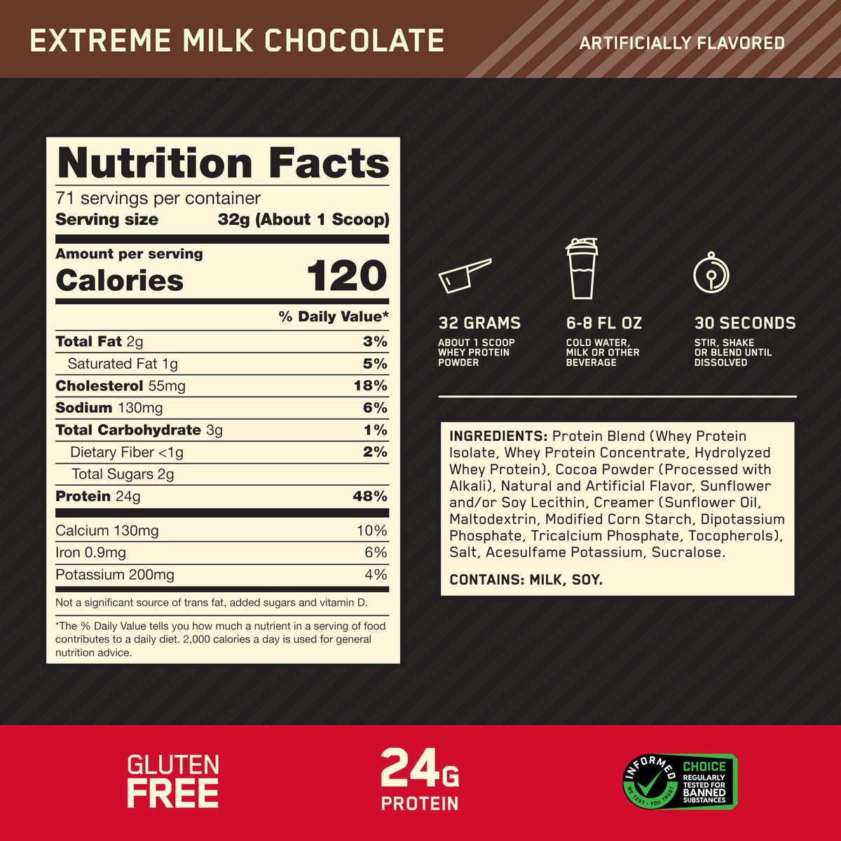 Optimum Nutrition Gold Standard Whey, Extreme Milk Chocolate, 2.27 kg