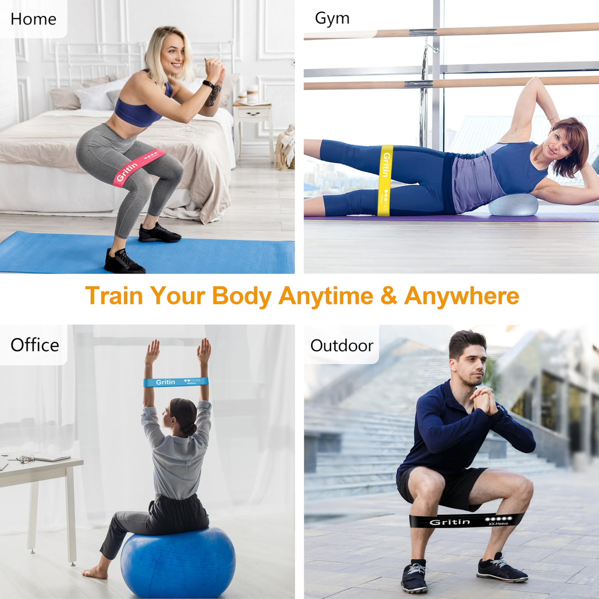 Gritin Latex Resistance Bands, Set of 5