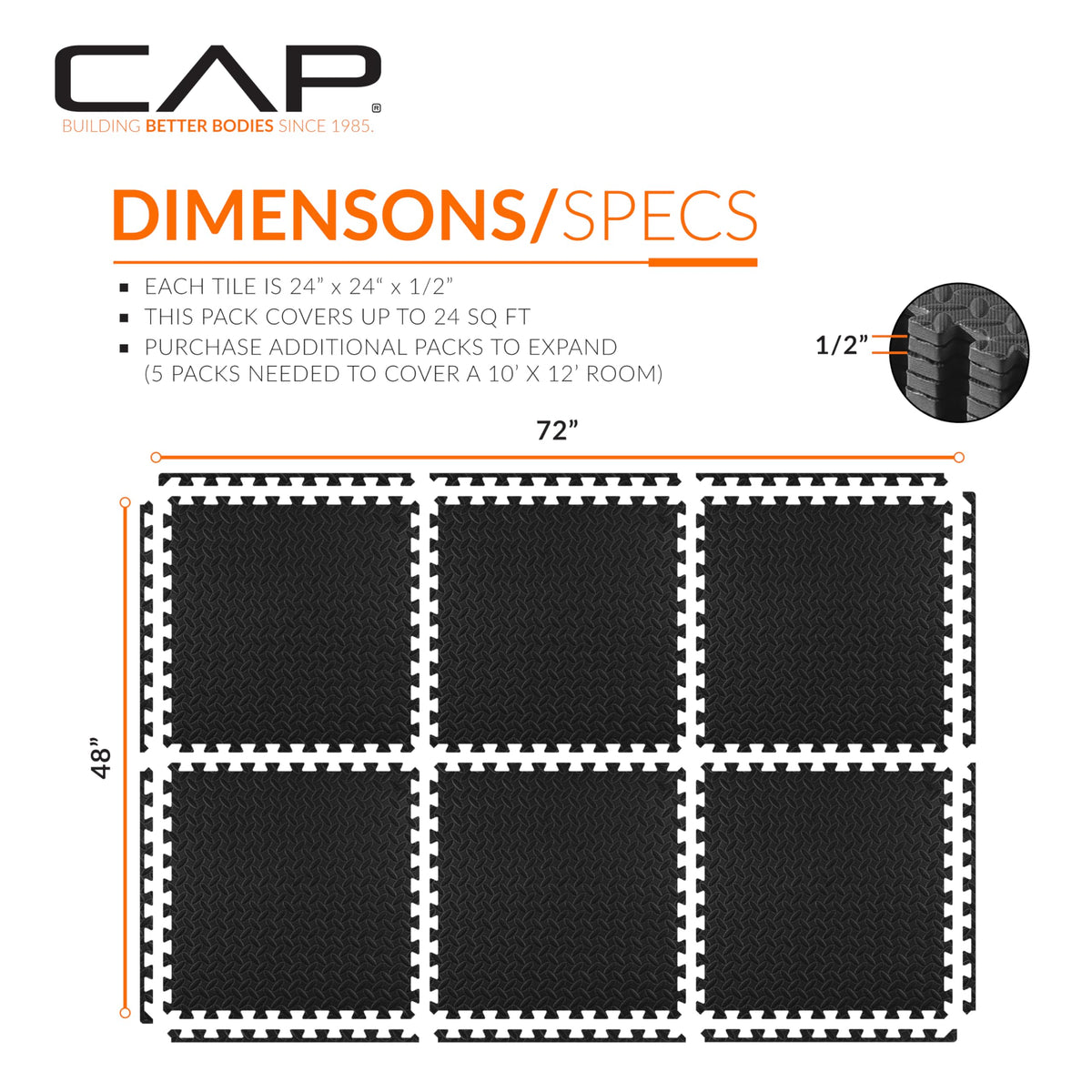 CAP Barbell 1/2-Inch Interlocking EVA Foam Puzzle Mat, 24" x 24"
