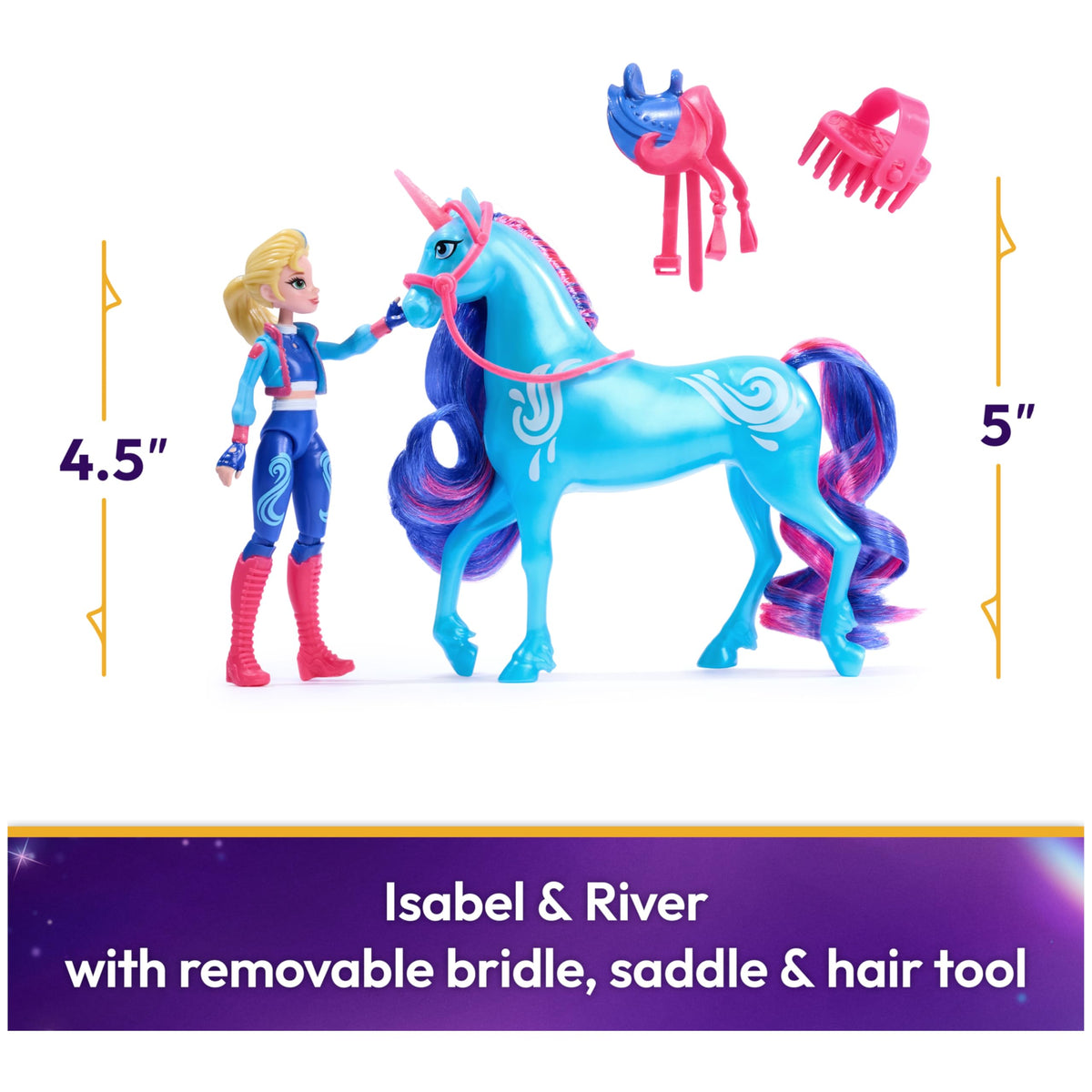 Unicorn Academy Isabel & River Dolls with 2 Accessories & Hair Tool