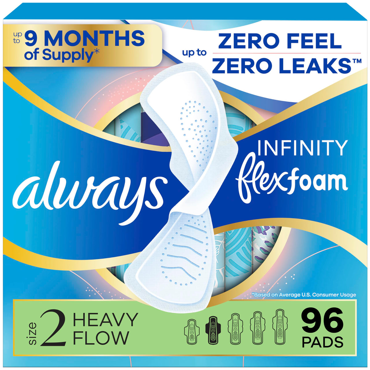 Always Infinity FlexFoam Pads, Size 2, Unscented, 96 Count