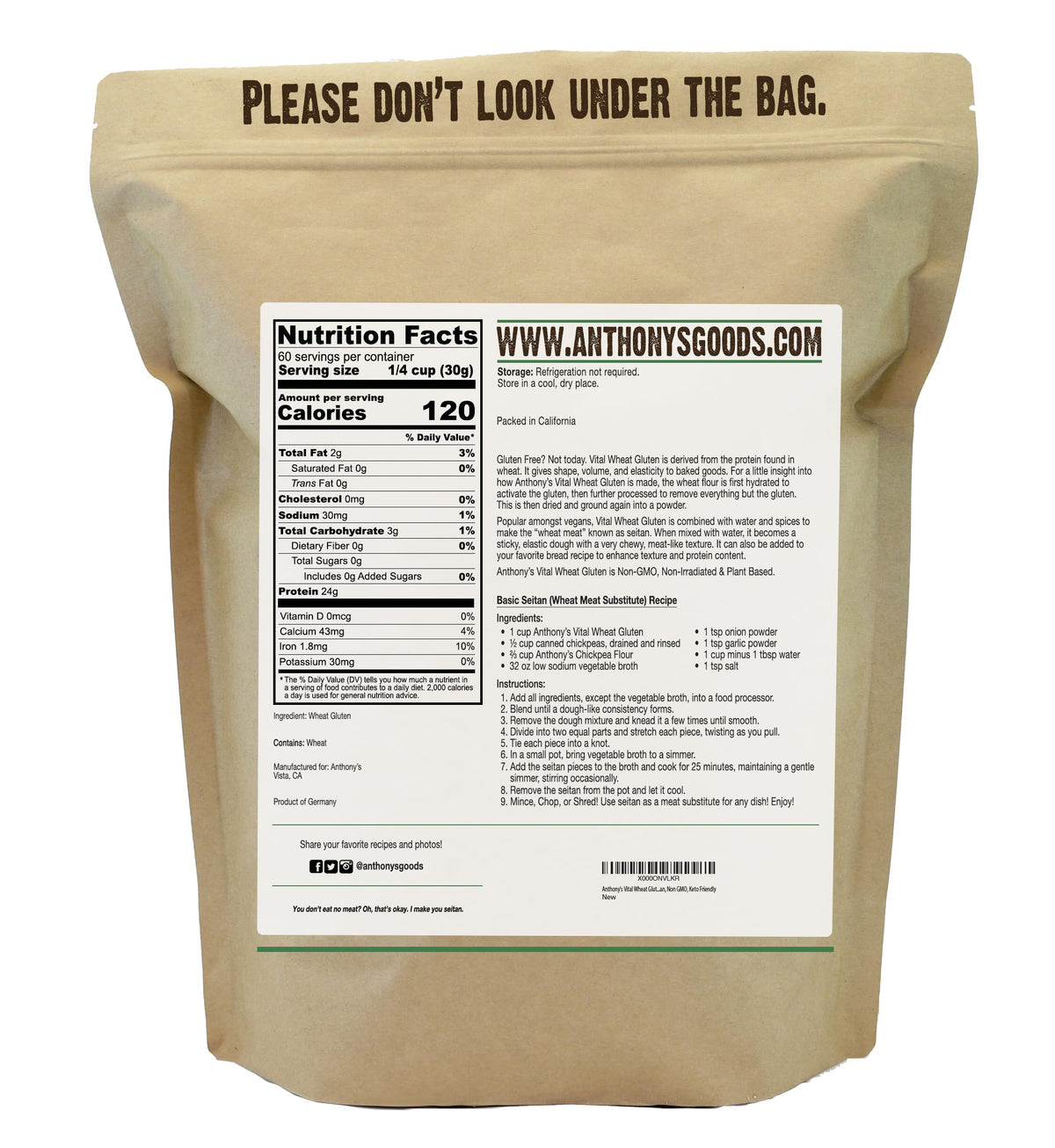 Anthony's Vital Wheat Gluten Powder, 1.81 kg