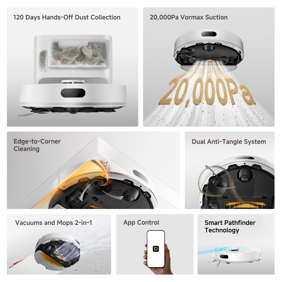 DREAME D20 Air Plus Robot Vacuum and Mop, 20,000 Pa